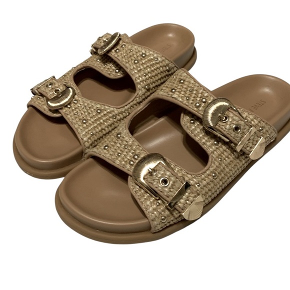 Steve Madden Zuree Tan and Gold Embellished Sandals Slip Ons Size 8.5 - Picture 5 of 5